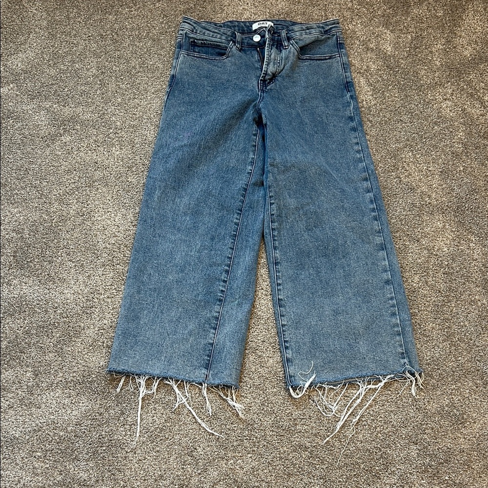 Oat New York Blue Wide Leg Frayed Jeans